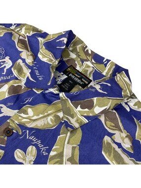 VTG Pataloha Men’s Surfing Fishing S/S Button Hawaiian Shirt Blue • Large